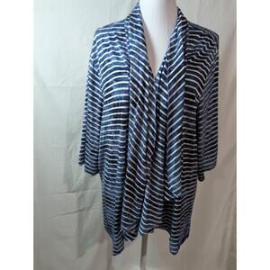 CJ Banks Cardigan Women's Plus Size 2XL Blue Open Striped 3/4 Sleeve Shirt Tunic